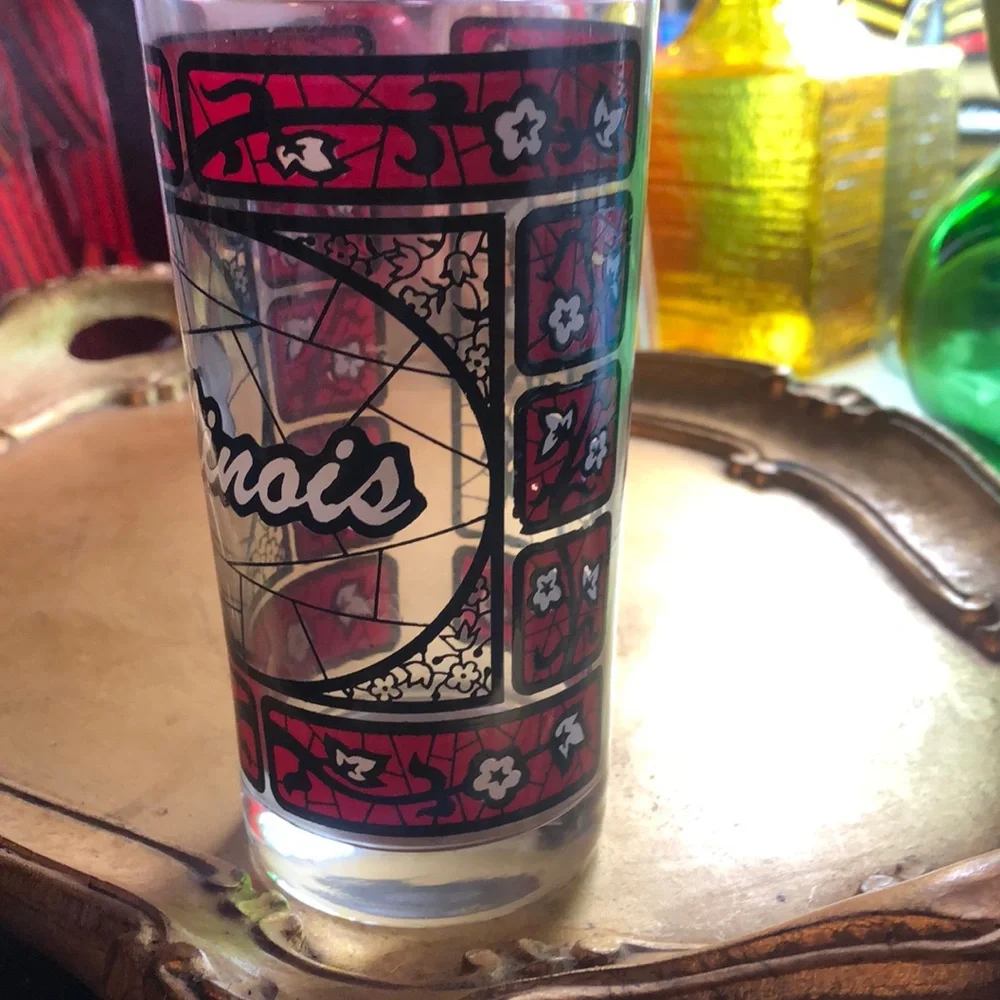 🖤VINTAGE Illinois Souvenir Glass with Red and Black Design